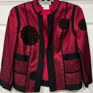 Beautiful Vintage Unique Carlisle Women's Elegant Red and Black Blazer Size 8